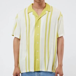 PACSUN Gold Nouveau Stripe Woven Camp Shirt Mens SZ M